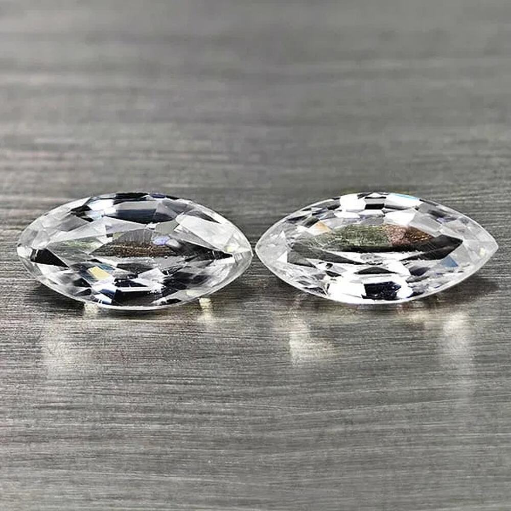 Natural White Zircon 1.55ct Pair Marquise 8.1x3.9mm Cambodia